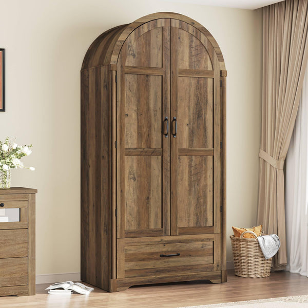 2-Door Arched Armoire Wardrobe with Mirror, Lights & Drawers