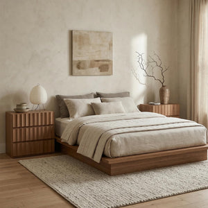 Fluted Nightstand Set of 2 with 3-Drawer Storage