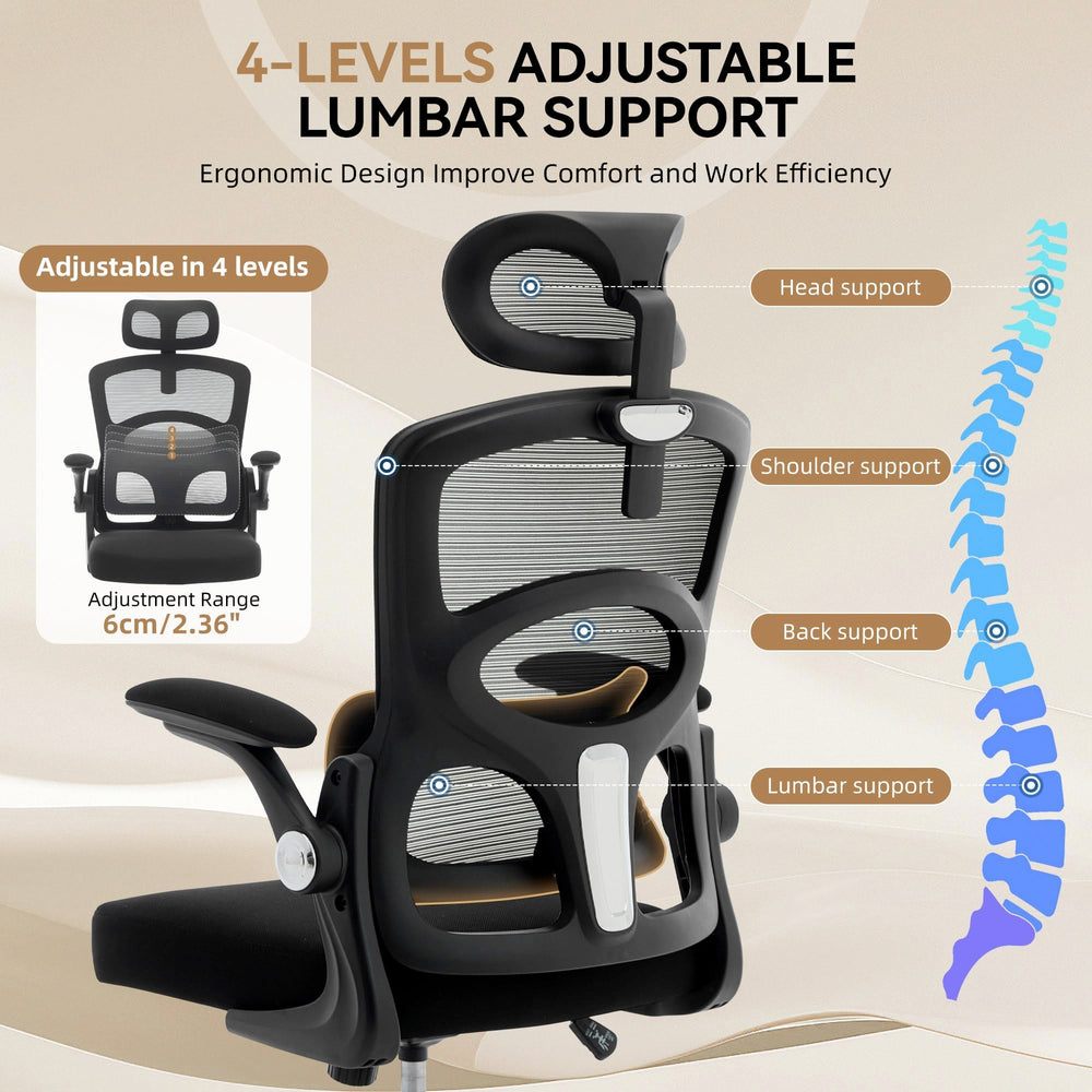 High Back Ergonomic Mesh Office Chair with Lumbar Support & 360° Swivel