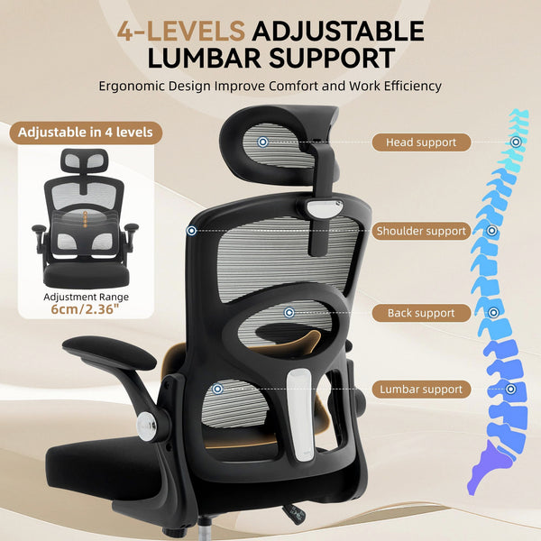 High Back Ergonomic Mesh Office Chair with Lumbar Support & 360° Swivel
