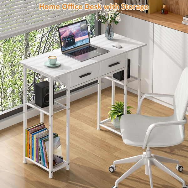 Computer Desk with Drawers and Storage Shelves