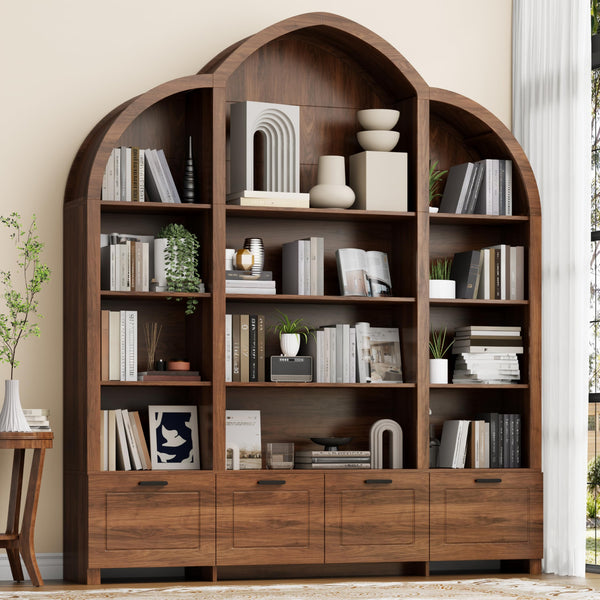 Arched Triple Wide Bookshelf with 15 Cubby Storage, 5-Tier, 84" H