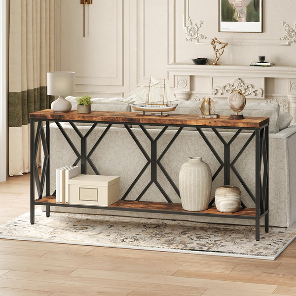 Industrial Console Table with 2-Tier Storage Shelf