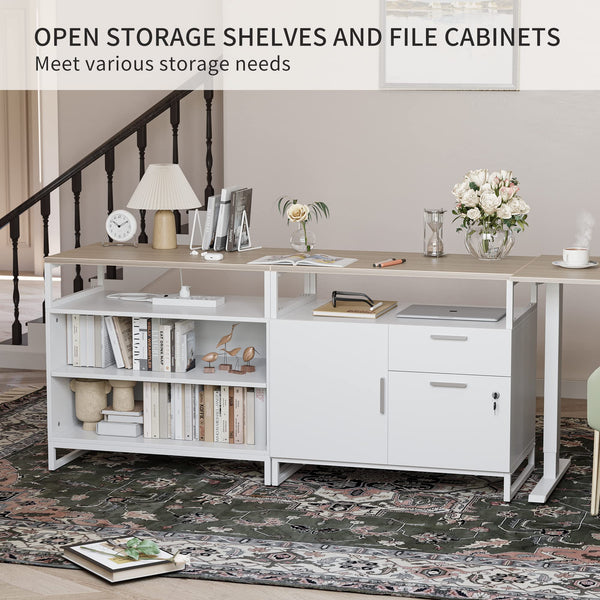 L-Shaped Electric Standing Desk with Drawers & Shelves