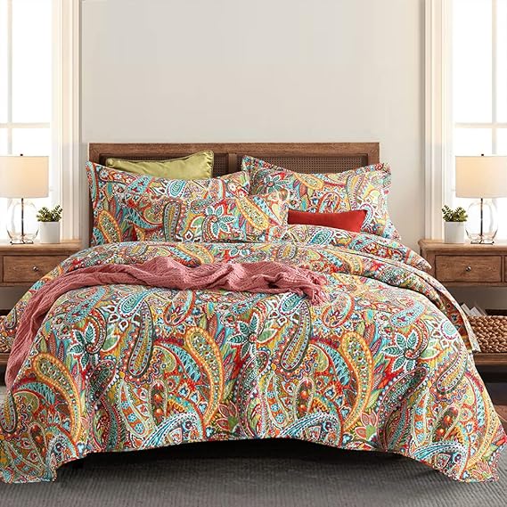 Paisley Cotton Quilt Set – 3-Piece Reversible Bedspread