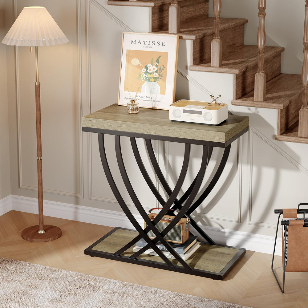 2-Tier Industrial End Table with Metal Frame