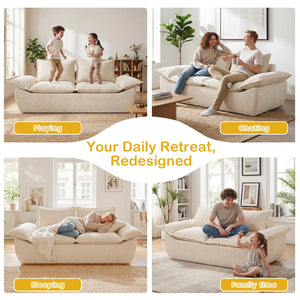 59" Boneless Loveseat Sofa – 2-Seater with Removable Cushions & Throw Pillows