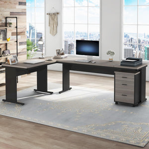 L-Shaped Executive Desk with File Cabinet & Drawers