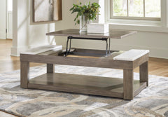 Lift-Top Coffee Table with Lower Shelf, Marble Accents & Casters