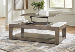 Lift-Top Coffee Table with Lower Shelf, Marble Accents & Casters