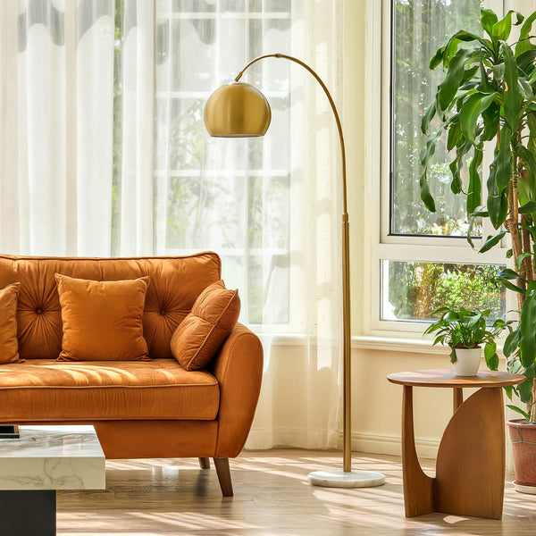 Arc Floor Lamp with Marble Base & Adjustable Shade