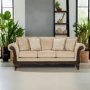 3-Seat Chenille Sofa with Carved Wood Frame