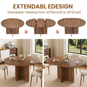 Extendable Round to Oval Dining Table 43.3"-59" | Seats 4-8