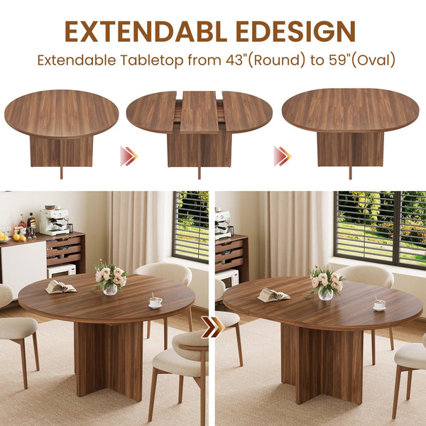 Extendable Round to Oval Dining Table 43.3"-59" | Seats 4-8