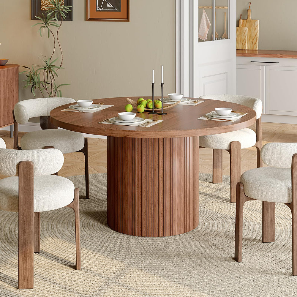 47-Inch Round Dining Table with Wood Strip Base