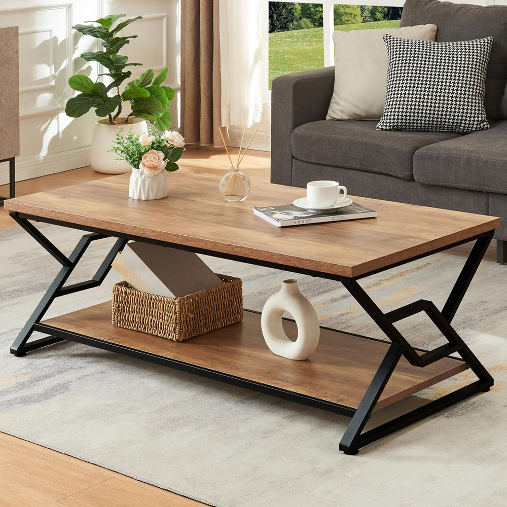 47-Inch 2-Tier Rectangle Coffee Table with Open Shelves