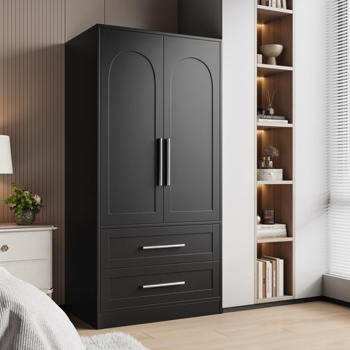 2-in-1 Wooden Armoire Wardrobe Closet with Drawers