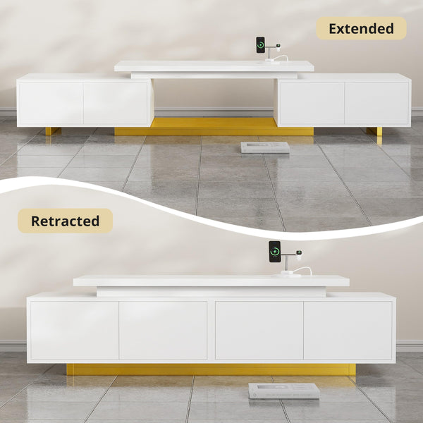 Extendable TV Stand with LED Lights & Charging Station