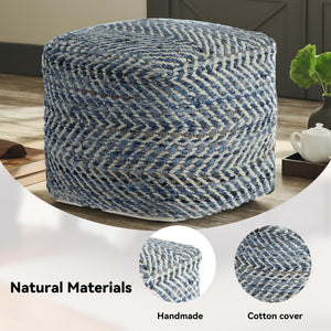 Chevron Handmade Woven Denim Pouf Ottoman