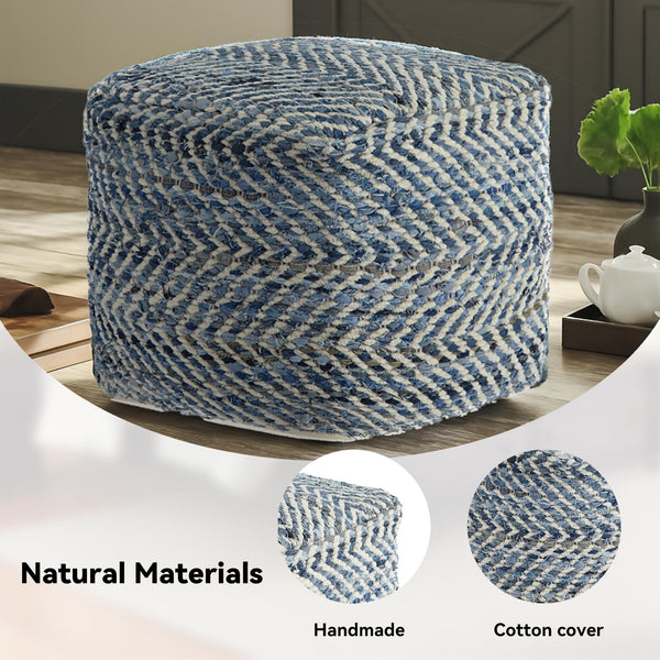 Chevron Handmade Woven Denim Pouf Ottoman
