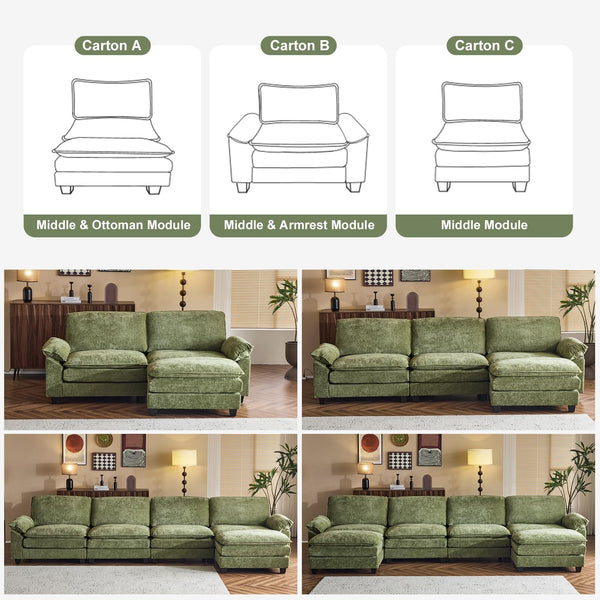 Modular Chenille Sectional Sofa with Ottoman