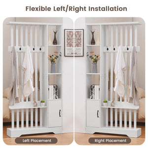 Room Divider with Shelves, Storage Cabinet & Coat Rack
