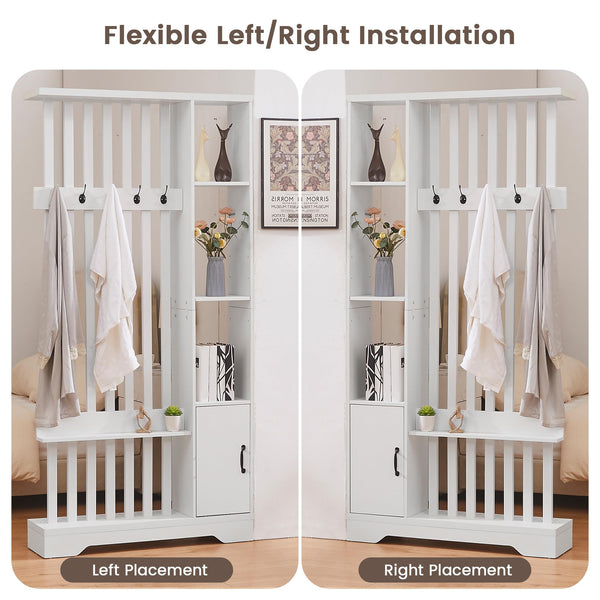 Room Divider with Shelves, Storage Cabinet & Coat Rack