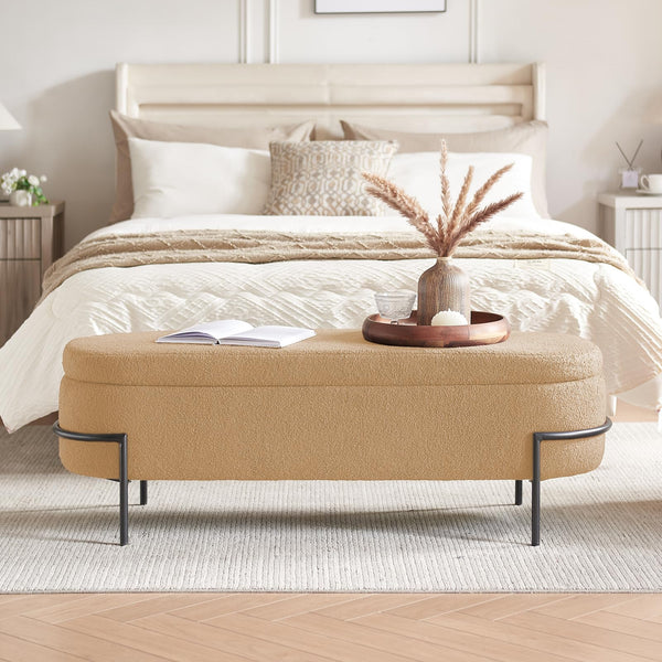 Sherpa Upholstered Storage Ottoman Bench with Metal Legs