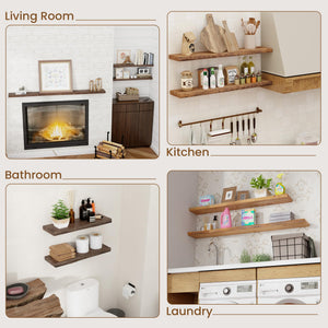 Live Edge Elm Wood Floating Wall Shelf 55 Inch