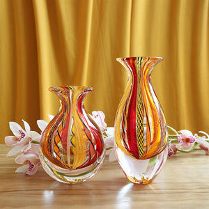 Hand Blown Glass Vases Set of 2 — Boho Murano Style Art Glass