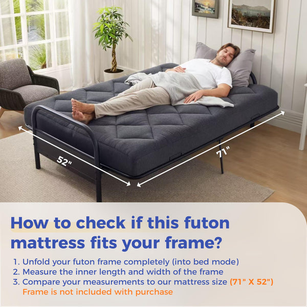Full Size Pillow Top Futon Mattress Replacement – Gel Memory Foam, Removable Cover