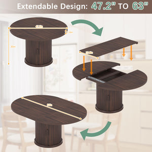 Extendable Round Dining Table with 2-Tier Storage Shelf – Seats 4–6, Black Walnut
