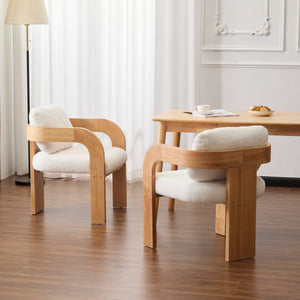Boucle Dining Chairs Set of 2 with Cushion & Curved Arms