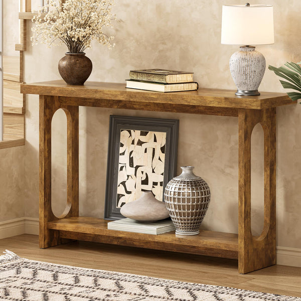 55" Farmhouse Console Table with Open Shelf