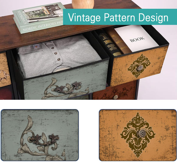 9-Drawer Fabric Dresser with Metal Frame & Wood Top