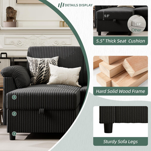 Convertible Sectional Sofa with Storage Ottoman