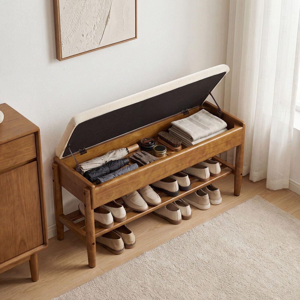 2-Tier Shoe Rack Bench with Flip-Top Storage