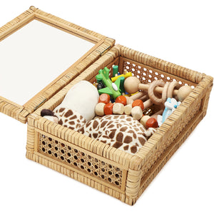 Rattan Storage Baskets with Glass Lids Set of 2