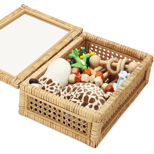 Rattan Storage Baskets with Glass Lids Set of 2
