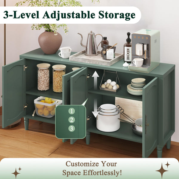 63" Wood Sideboard Buffet Cabinet with Adjustable Shelves – Forest Green