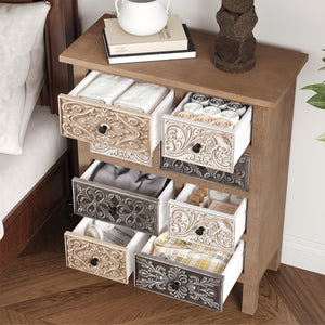Boho Wood Accent Cabinet with Hand-Carved Drawers – Fully Assembled