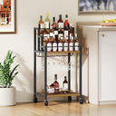YATINEY Bar Cart, 3 Tier Home Bar Serving Cart with Wine Rack, Small Bar Cart with Wheels, Modern Rolling Beverage Cart, for Home Kitchen Small Spaces, Rustic Brown BC08BR