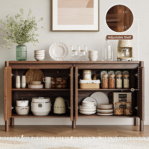 59" Wide 4-Door Sideboard Cabinet with Adjustable Shelves & Wood Legs