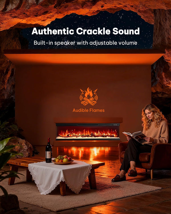 Triple-View Recessed Electric Fireplace Insert with Alexa & App Control