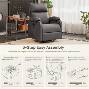 Swivel Rocking Recliner Chair with Massage & Adjustable Footrest