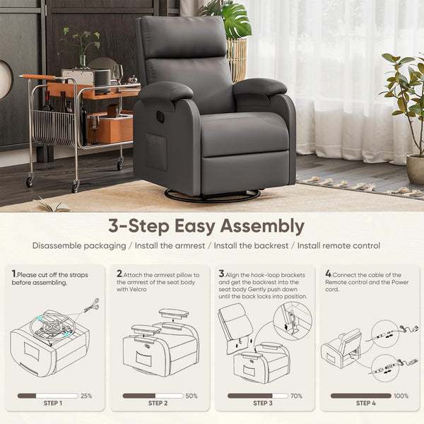Swivel Rocking Recliner Chair with Massage & Adjustable Footrest