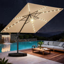 10 ft Square Cantilever Patio Umbrella with Solar Lights & Base