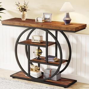 4-Tier Industrial Console Table with Circle Base