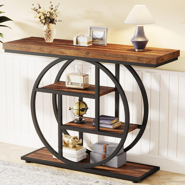 4-Tier Industrial Console Table with Circle Base