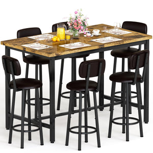 7-Piece Counter Height Bar Table Set with Upholstered Stools
